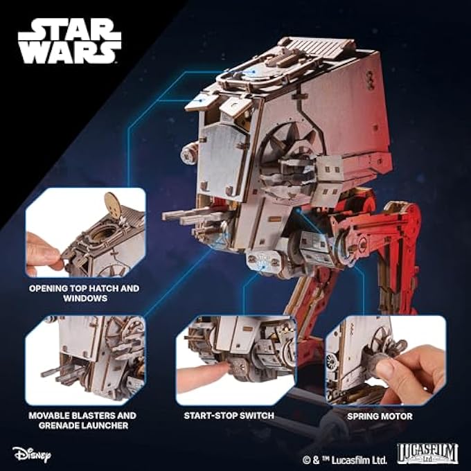 STAR WARS AT-ST WALKER 3D WOODEN PUZZLE - WOODEN CONSTRUCTION KIT ADULTS - 3D WOODEN PUZZLE ADULTS - STAR WARS GIFT FOR MEN - MECHANICAL RUNNING MODEL WOODEN PUZZLE 3D - 370 PIECES - Image 3